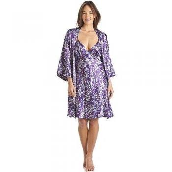Conjunto de camisón y Bata Estilo Kimono - Estampado Floral - Morado 38/40