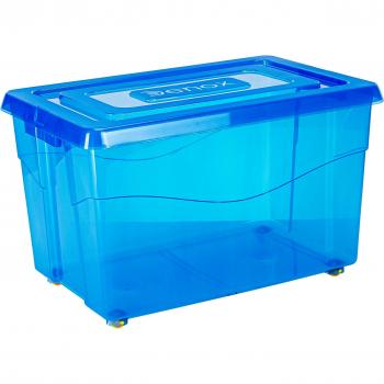 Denox Mundibox Cajas de ordenación y almacenaje para el hogar, Transparente y Tapa Azul, 60 L