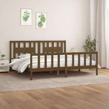 Estructura de cama con cabecero de madera de pino en color marrón miel, tamaño 200x200 cm