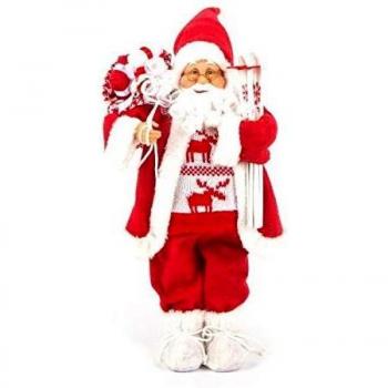 Decoración Tradicional de Navidad Santa Claus de Pie - 45 cm en Terciopelo Rojo y Piel Blanca
