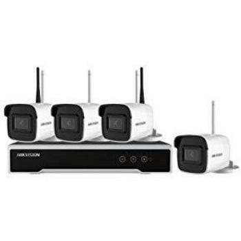 Hikvision - Kit IP NVR WiFi de 4 Canales y 4MP con HDD preinstalado + 4 cámaras Tipo Bala de 4MP con Lente Fija de 2. - NK44W0H-1T
