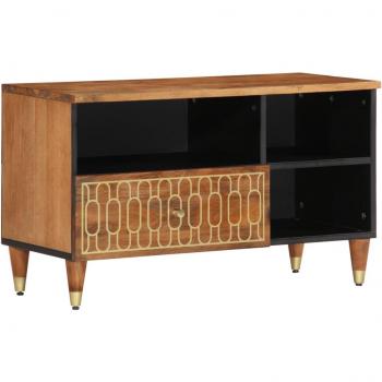 Mueble de TV madera maciza de mango 80x33x46 cm Marrón