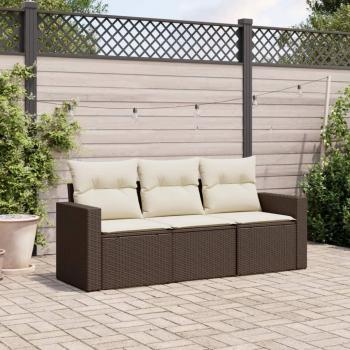 Sofá de jardín 3 piezas con cojines de Polyrattan Marrón