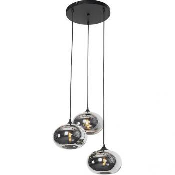 Lámpara colgante Art Déco negra con 3 luces y cristal ahumado, dimensiones de 45 x 135 cm