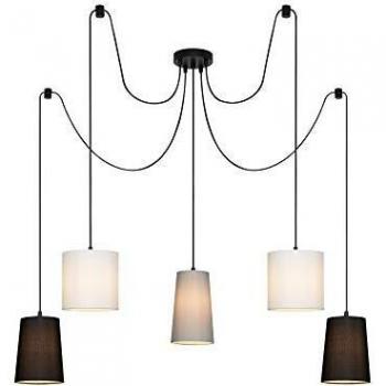 Lámpara colgante moderna Briloner Shades, 5 luces E14, descentralizada, textil negro-blanco-gris