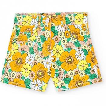 Short sarga elástica de niña con bolsillos y estampado floral - BCI