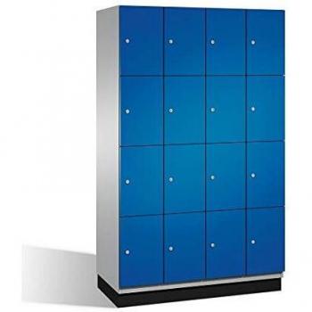 Armario de Compartimentos Bajo Llave Cambio C+P - 4 Departamentos, Acabado Aluminio Blanco y Azul Enziano, Puertas de Acero