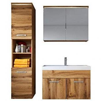 Conjunto de Muebles de Baño Paso 80 cm - Roble - Mueble Lavabo, Espejo y Armario Columna con LED