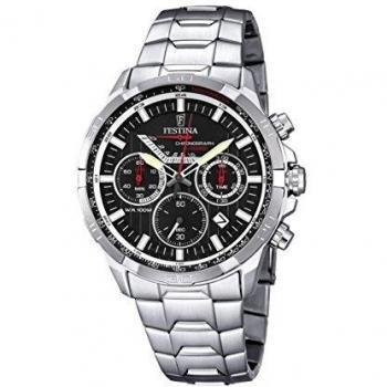 Festina Men's Quartz Watch with Black Dial Chronograph Display and Silver Stainless Steel Bracelet F6836/4