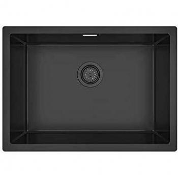 KORVO Fregadero de cocina de 60 cm, color negro mate, de acero inoxidable de calibre 18, cuenco individual bar/lavabo de preparación