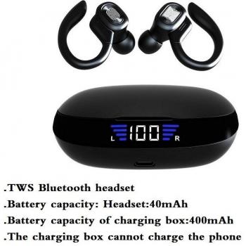Auriculares TWS Bluetooth Deportivos con Micrófono, Gancho para la Oreja, Pantalla LED y Estéreo HiFi Impermeables