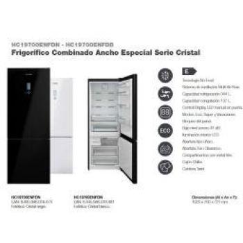 Frigorífico Combinado Hyundai HC19700ENFDB, 2 Puertas, No Frost, Cristal Blanco, Capacidad 481 Litros