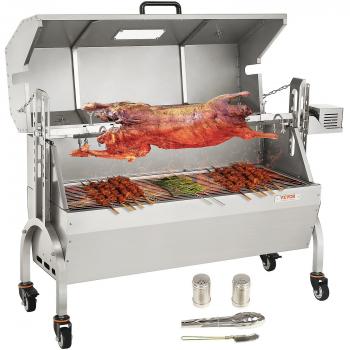 Asador Eléctrico Vevor 50W para Barbacoa, Parrilla y Asado de Cerdo, Cordero y Pollo, Capacidad de 132 lbs, Kit Automático con Motor Giratorio a 4