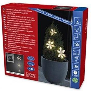 Guirnalda LED de Copos de Nieve Konstsmide, 3 piezas, 15 luces cálidas, batería, IP44, con temporizador de 6 horas