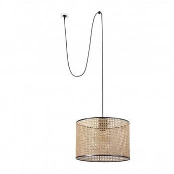 Lámpara colgante Mambo de acero y ratán, diámetro 45 cm, color negro