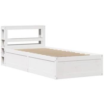 Estructura de cama con cabecero blanco 75x190 cm de madera maciza de pino