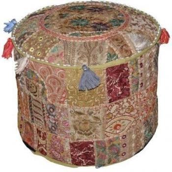 Indian Traditional Home Decorative Ottoman Cover Handmade and Patchwork Foot Stool Floor Cushion Cover , 46 X 33 Cm by Marubhumi