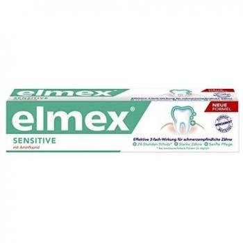 elmex Dentífrico SENSITIVE 75 ml - Pasta para dientes sensibles, formulación específica para aliviar la sensibilidad dental, con fluoruro de amina que refuerza el esmalte dental y protege contra caries, adecuada para uso diario