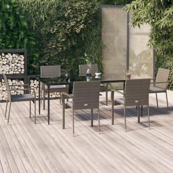 7-Piece Black and Grey Poly Rattan Garden Dining Set with Cushions
