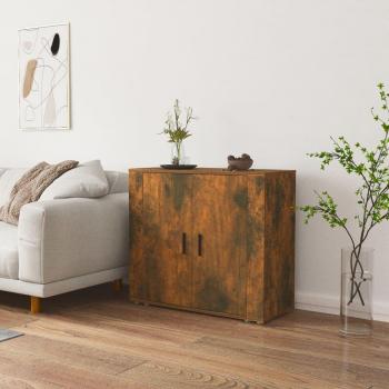 Aparador de madera contrachapada 80x33x70 cm color roble ahumado, mueble de almacenaje de salón, armarios con puertas, cajón de madera, buffet para salón moderno, armario auxiliar y