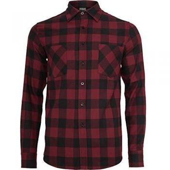 Urban Classics Camisa de Franela a Cuadros Hombre Camisa de Franela Negro/burgundi XL