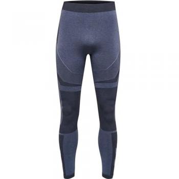 Hummel Mike Men's Seamless Training Leggings with Beecool Technology - Blue and Black/Asphalt Melange