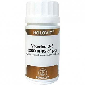 Equisalud Holovit Vitamina D3 2.000 Ui + K2 60 µg Colecalciferol + Menaquinona Mk-7 - 50 Cápsulas