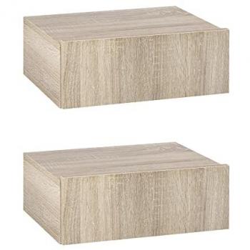 HOMCOM Set de 2 Mesitas de Noche Flotantes con 1 Cajón Diseño Montado en la Pared Estilo Moderno para Dormitorio 40x30x15 cm Natural