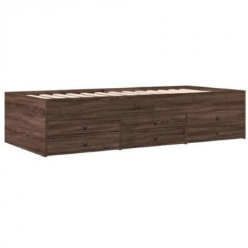 Sofá cama con cajones sin colchón de madera de ingeniería roble marrón 100x200 cm