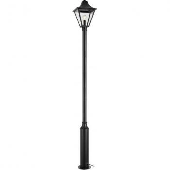 Poste de jardín de aluminio negro con 1 bombilla, altura 225 cm