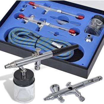 vidaXL Set Aerógrafo 2 Pistolas Aire Precisión Pintura Decoración Arte de Uñas