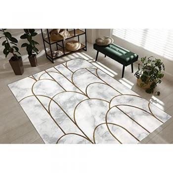 Alfombra Exclusiva Emerald 1016 Glamour Art Deco Mármol Crema/Oro 80x150 cm
