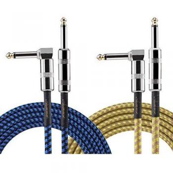 Asmuse Cable Guitarra Eléctrica 3 Metro 10Ft, 2 Pack Jack Cable Instrumento Jack de Forma L a Ángulo Recto Cable Audio para Bajo Teclado Efecto