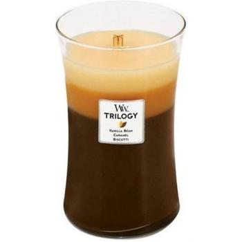 Woodwick, vela perfumada en una lata, grande, Dulces Cafe Trilogy, Brown