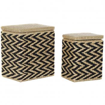 Cesto para la Ropa DKD Home Decor Natural Negro Poliéster Colonial Fibra (43 x 32 x 50,5 cm)
