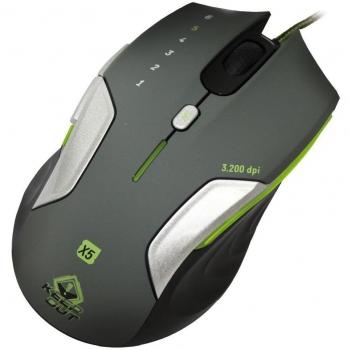 Ratón Gaming Óptico KeepOut X5 con 6 Botones y 3200 DPI, Negro/Verde/Gris/Plata, Material ABS Sintético y Caucho