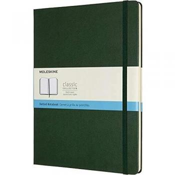 Moleskine - Cuaderno Clásico con Hojas Punteadas, Tapa Dura y Cierre Elástico, Color Verde Mirto, Tamaño Extra Grande 19 x 25 cm, 192 Hojas