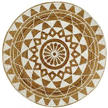 vidaXL Alfombra de Yute Tejida a Mano Estampado Felpudo Moqueta Hogar Decoración para Interior y Exterior del Hogar Casa Tapete Estera 150 cm Blanco