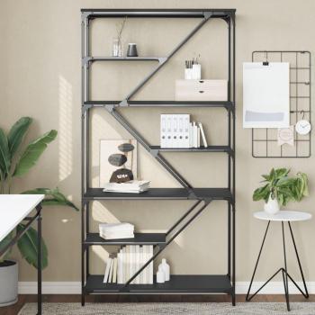 Estantería de madera multicapa y acero negro 91x36x176 cm