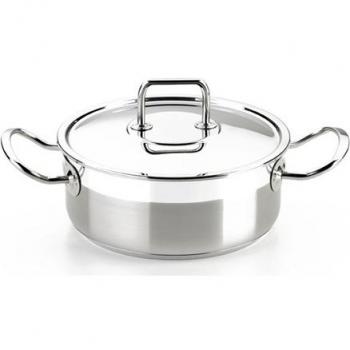 BRA - Olla Profesional Gourmet de Acero Inoxidable con Tapa de Cristal, 24 cm, Triple Fondo Difusor, Apta para Lavavajillas