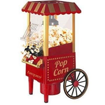 Máquina para Hacer Palomitas BEPER BT.651Y con Carro, 1200W, Sin Aceite, Rápida (3 Minutos), Circulación de Aire Caliente, Color Rojo/Oro