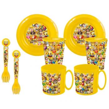 Emoji Duplo - Set de 2 platos, 2 cuencos, 2 vasos y 2 tazas