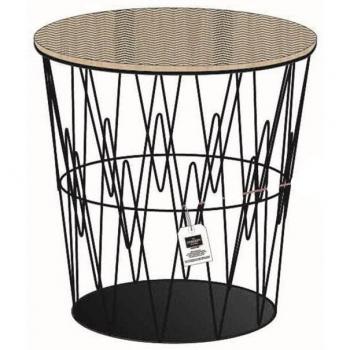 Mesa de Alambre Zigzag con Tapa de Madera Extraíble - H.40 cm - Negro