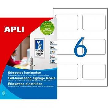 APLI 11682 - Etiquetas blancas laminadas 84,5 x 54,0 10 hojas