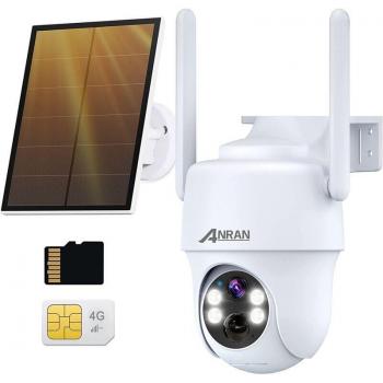 Cámara de Seguridad Exterior 3G/4G LTE 2K Inalámbrica con Batería y Panel Solar, Tarjeta SIM y 32GB SD Incluidos, PTZ 360°, Visión Nocturna a Color