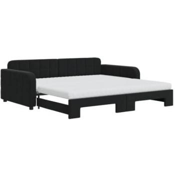 Sofá cama nido con colchón de terciopelo negro 100x200 cm