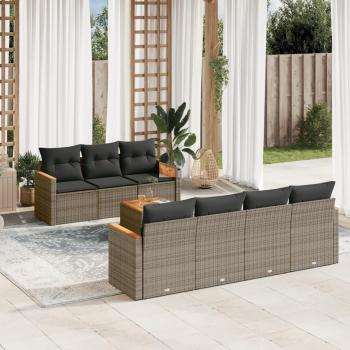 8-Piece Grey Poly Rattan Garden Sofa Set with Cushions