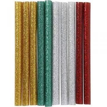 Recarga para pistola de pegamento - Glitter 10 cm - Oro, Verde, Rojo, Plata - 10 uds