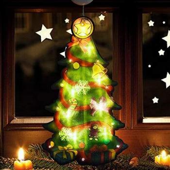 Decoración de Navidad con ventana iluminada, luces de silueta de doble cara con gancho de ventosa, 3 luces AAA con pilas para colgar luces de ventana para fiesta de Navidad en casa - árbol de Navidad