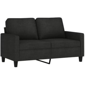 Sofá de 2 plazas en tela negro de 120 cm con asiento, respaldo y reposabrazos acolchados, tapizado para descanso en salón hogar